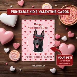 Custom School Valentine Pet Portrait Card for Kids | DIGITAL FILE Print From Home | Personalized Dog + Cat Small Valentine Card for Children