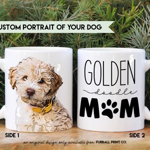 GoldenDoodle Dog Mom COFFEE MUG | Custom Golden Doodle Painting Portrait from Photo on Ceramic Mug for Her | Personalized Gift for Women