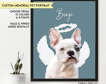 Personalized Memorial Pet Portrait | DIGITAL FILE | Angel Wings & Halo Pet Loss Dog + Cat Painting Printable | Custom Unique Thoughtful Gift