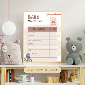 Imagen de hitos para la decoración de la pared de la habitación de los niños, recordatorio de decoración, regalo de nacimiento, regalo de nacimiento, formato DIN A3, descarga digital