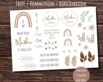 Kerzentattoo Taufe Boho, Kerzensticker, Kerzenfolie Kommunion, Konfirmation personalisiert Boho, Taufkerze für Mädchen und Jungen