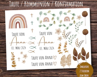 Kerzentattoo Taufe Boho, Kerzensticker, Kerzenfolie Kommunion, Konfirmation personalisiert Boho, Taufkerze für Mädchen und Jungen