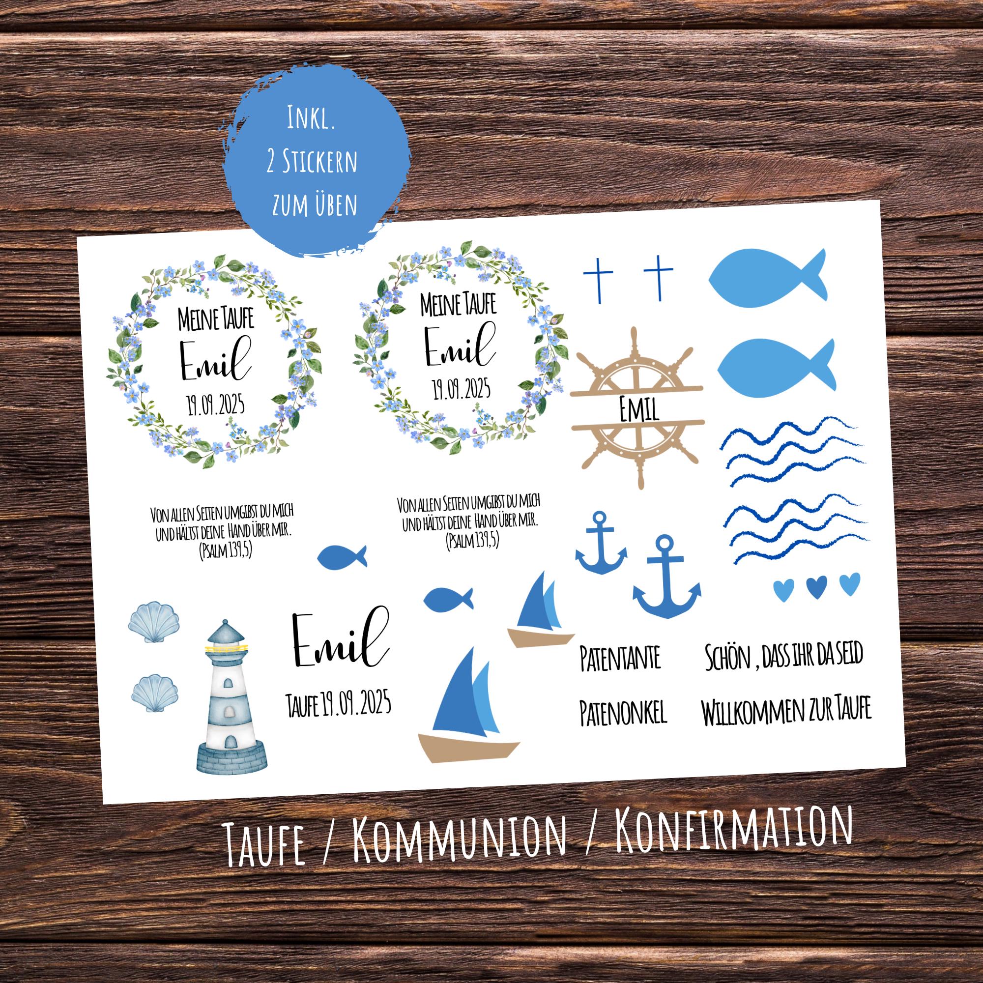 Kerzenfolie Taufe Junge, Fische, Taufkerze selber machen, Kerzen selbst gestalten DIY, Maritim blau