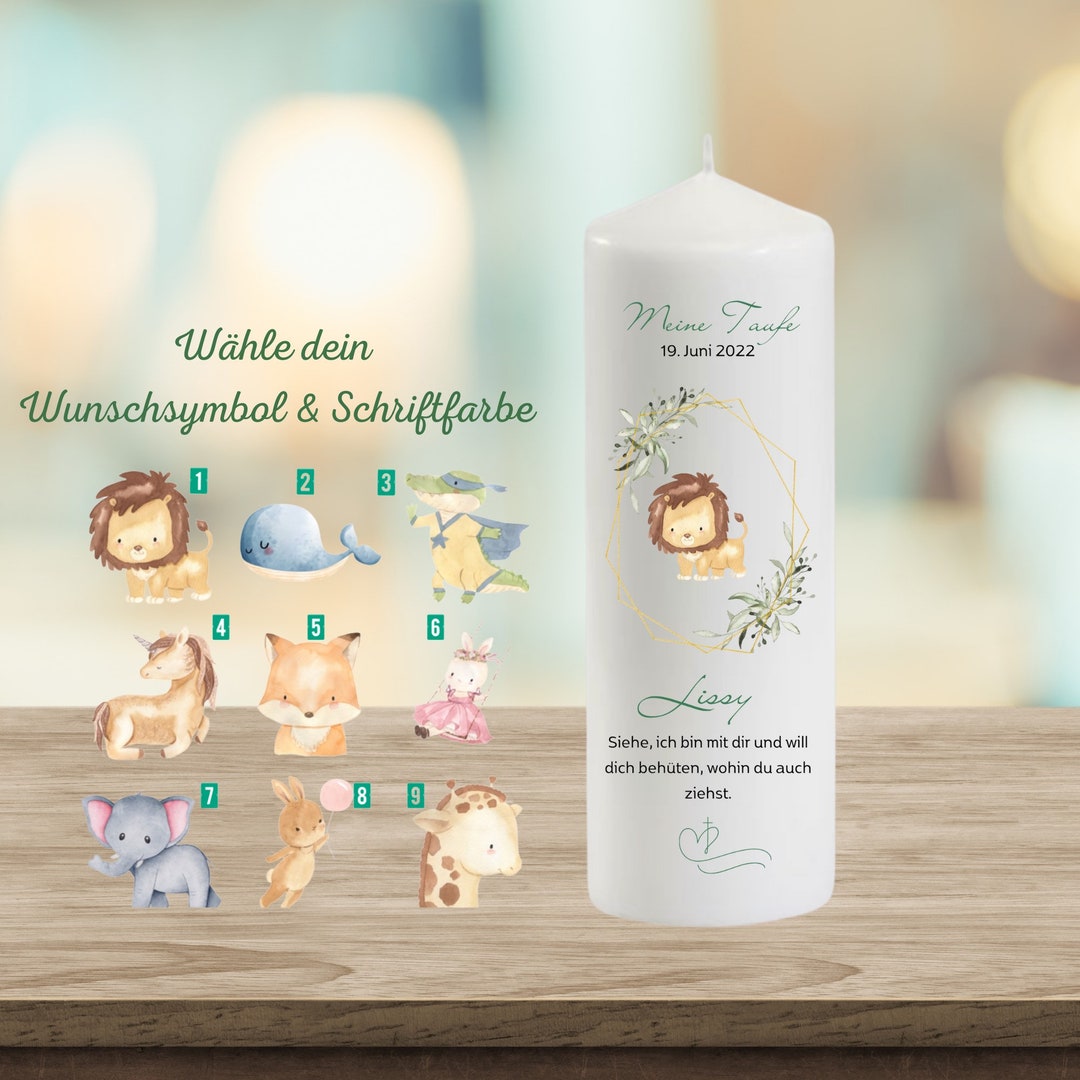 Christening Candle Christening Candle Animals Gift for Etsy UK