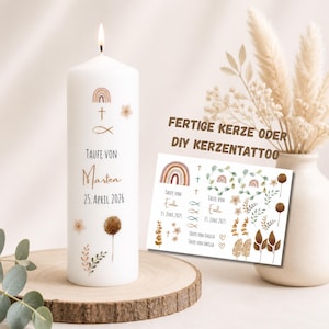 Personalized christening candle with boho candle decal | ready-made candle, DIY candle foil or kit | design your own christening, communion, confirmation candle