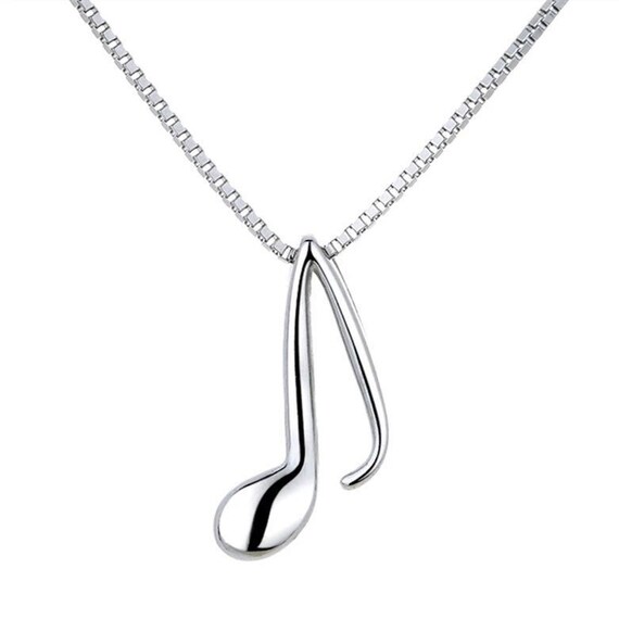 Music Note Necklace Sterling Silver Necklace Music Note Etsy