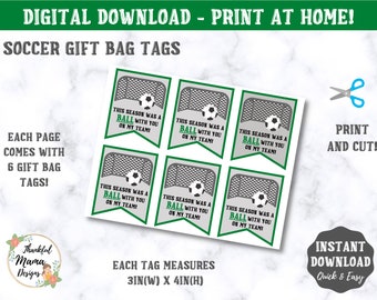 Soccer Gift Tags for Teammates - Printable Gift Tags for End of Season Treats -Instant Download -Green Printable Gift Tags for Soccer Season