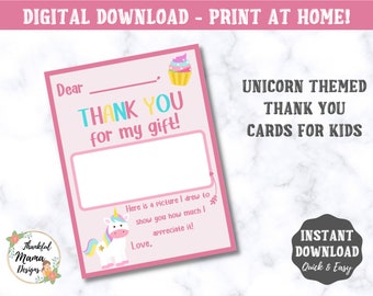 Printable Unicorn Thank You Cards for Kids - Fill In The Blank Thank You Card