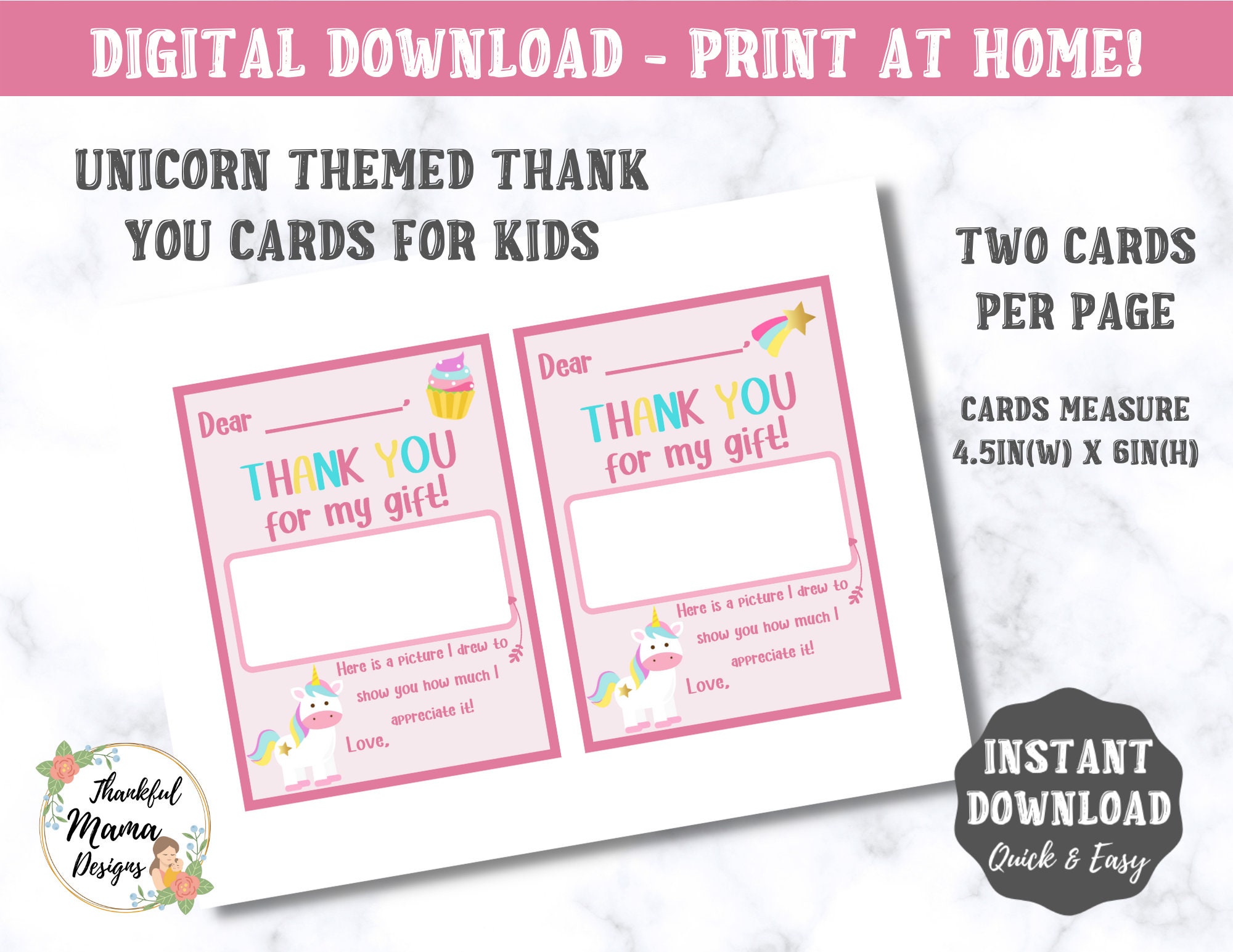 Printable Unicorn Thank You Cards for Kids - Fill in the Blank Thank ...