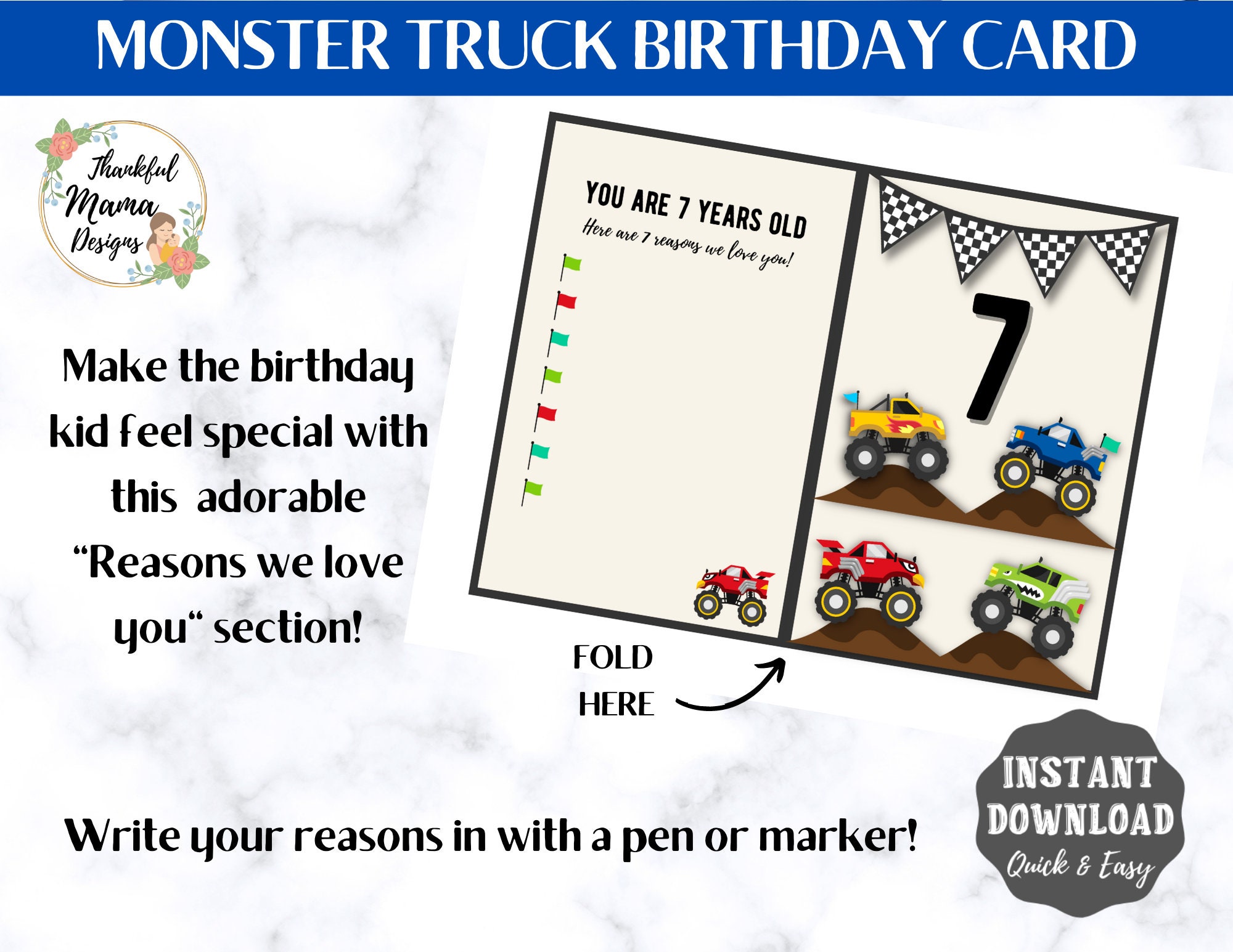 Monster Truck Birthday Card for Kids Birthday Card for Kids - Etsy