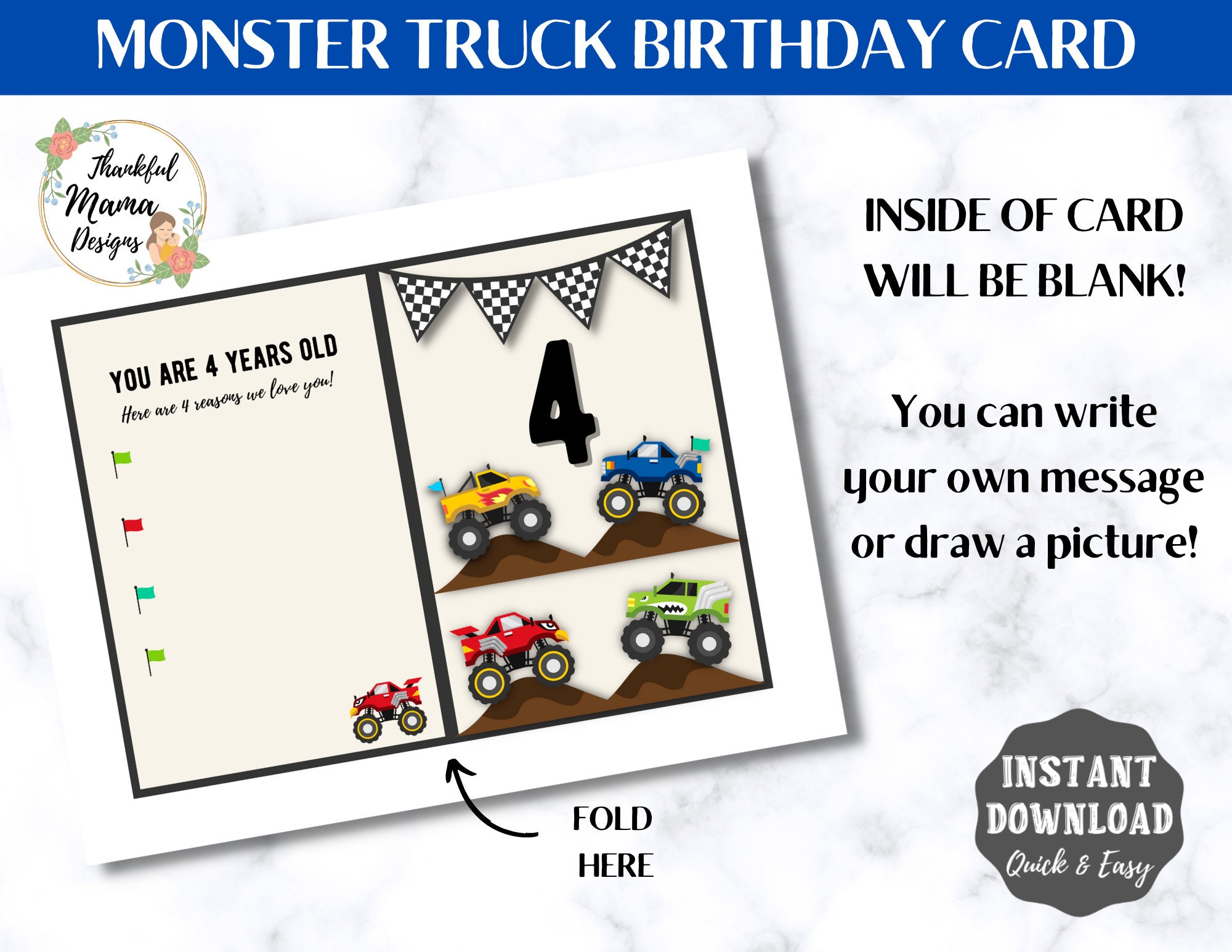 Monster Truck Birthday Card for Kids Birthday Card for Kids Ages 3 4 5 ...