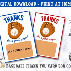 Baseball Coach Thank You Card - Coach Appreciation Card - End of Baseball Season Card for Coach from Kid - Instant Download - Printable
