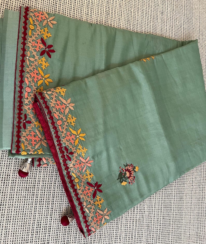 Pista Green Solid Cotton Tussar Dupatta