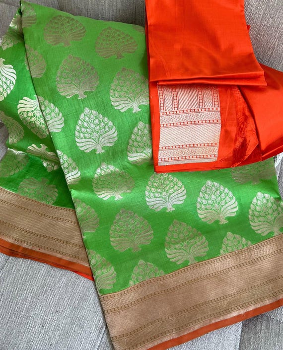 Pure Katan  Silk Banarasi Saree In Parrot Green Color|Uppada Banarasi Saree|