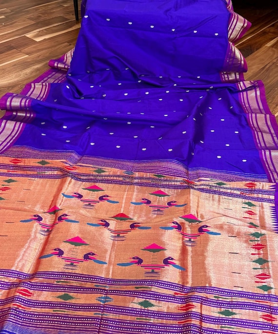 Paithani  Handloom Pure Silk Indigo Blue Color  Peacock Motifs Saree||yeola paithani