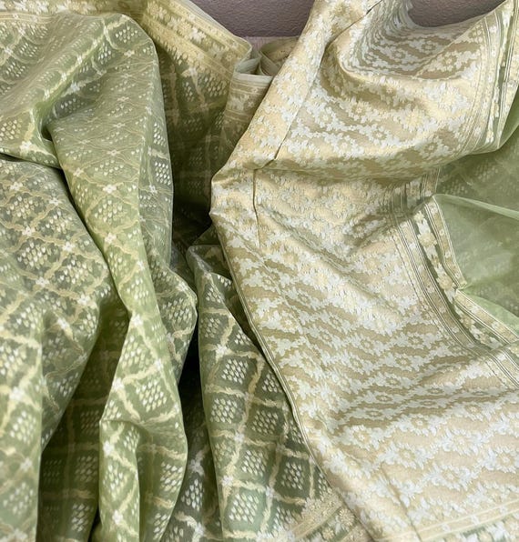 Green Color Cotton jamdani banarasi Saree|