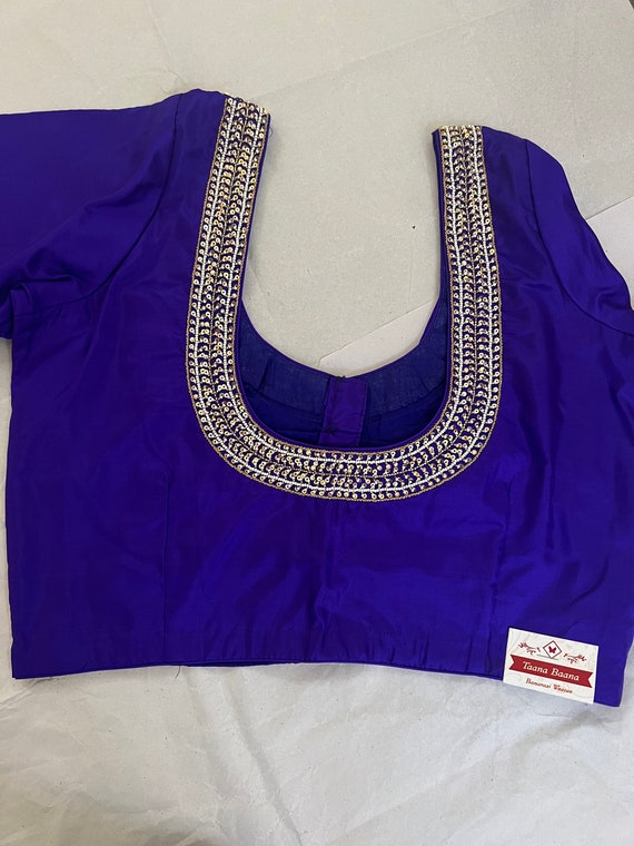 Purple embroidered silk blouse|