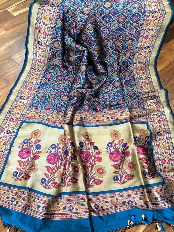 Peacock Blue Pure katan Silk Banarasi Patola Saree| Paithani Bordar And Palla|