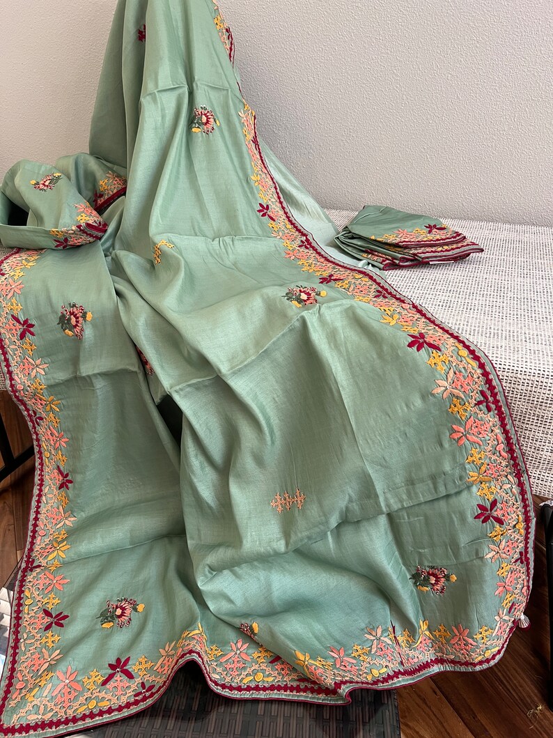 DKF130-Cotton Blouse with heavy Gujrati stitched embroidery with Real mirror. Can be altered upto size 42 main image 0
