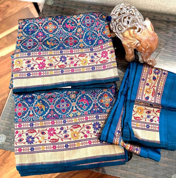 Peacock Blue Pure katan Silk Banarasi Patola Saree| Paithani Bordar And Palla|