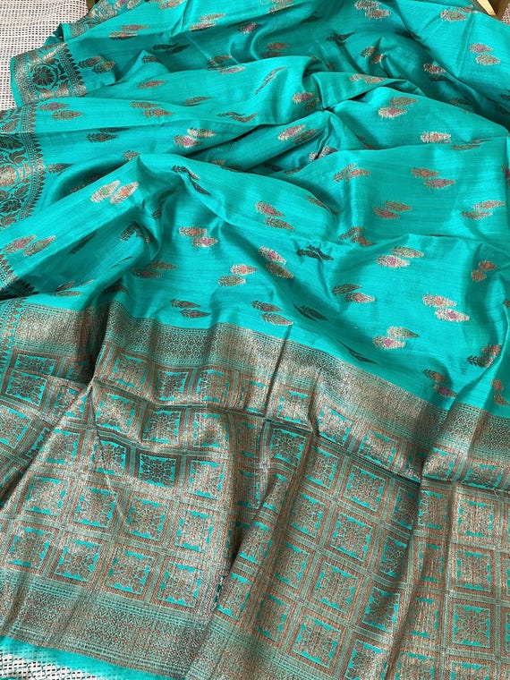 Rama green munga silk banarasi saree|| meenakari saree|| antique Zari border and palla||