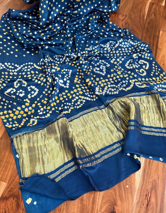 Modal Satin Silk Saree | Hand Bandhej Modal Saree| Tissue lagadi patta on pallu|