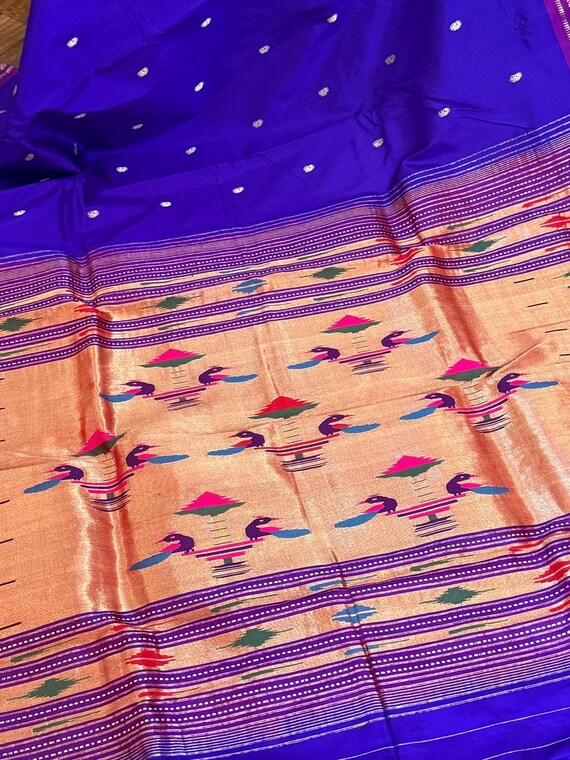 Paithani  Handloom Pure Silk Indigo Blue Color  Peacock Motifs Saree||yeola paithani