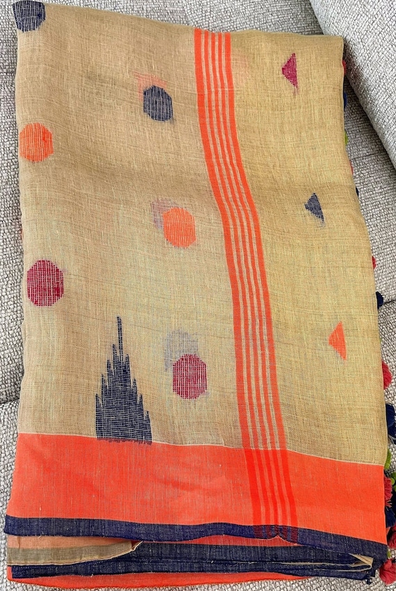 Pure linen jamdani in beige color