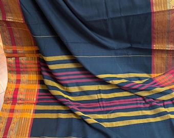 black Color South Cotton Saree With Beautiful Bordar.