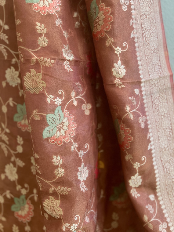 Semi Tissue Banarasi Meenakari Saree| In Rose Gold Color|