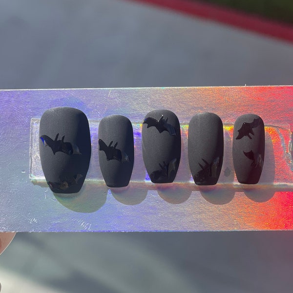 Bats on Matte Black Press on Nail Set with Prep Kit