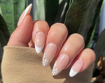 White flower French Nails Press On Nail Set