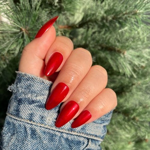 Red Chrome Press On Nail Set