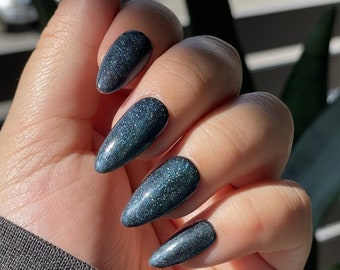 Dark Ocean Blue Green Mermaid Press on Nails