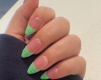 Mint Green Textured French Nails Press On Nail Set