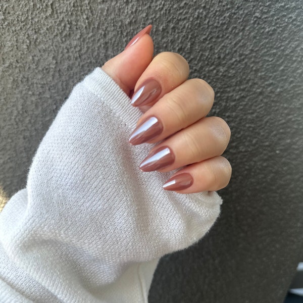 Glasierte Donut Braune Glasnägel | Tan Nude Glasnägel | Glasierte Nude Press on Nägel | DKK 023,-