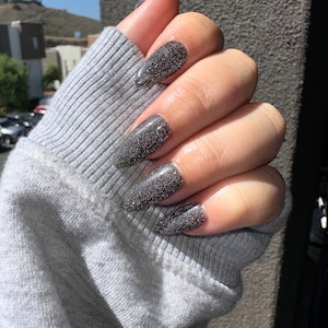 Black Halloween Reflective nails |  Black Glitter nails | Black Sparkle nails |  Halloween Nails | Black Diamond Nails | Black Press on Nail