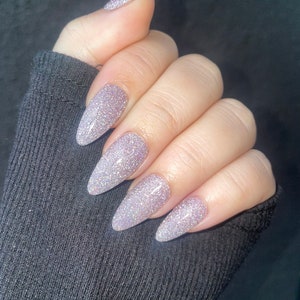 Purple Lavender Reflective Press on Nails | Diamond Reflective Fake Nails | Reflective Gel Glue on Nails