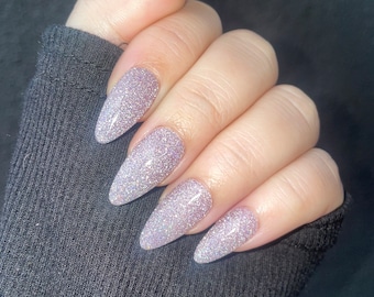 Purple Lavender Reflective Press on Nails | Diamond Reflective Fake Nails | Reflective Gel Glue on Nails