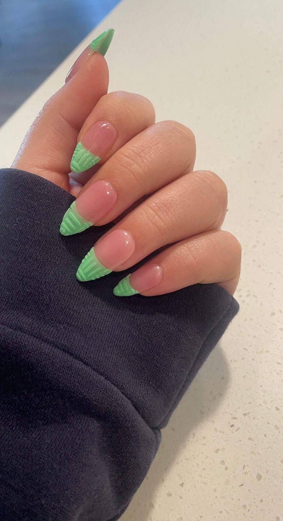 Mint Green Textured French Nails Press On Nail Set Etsy