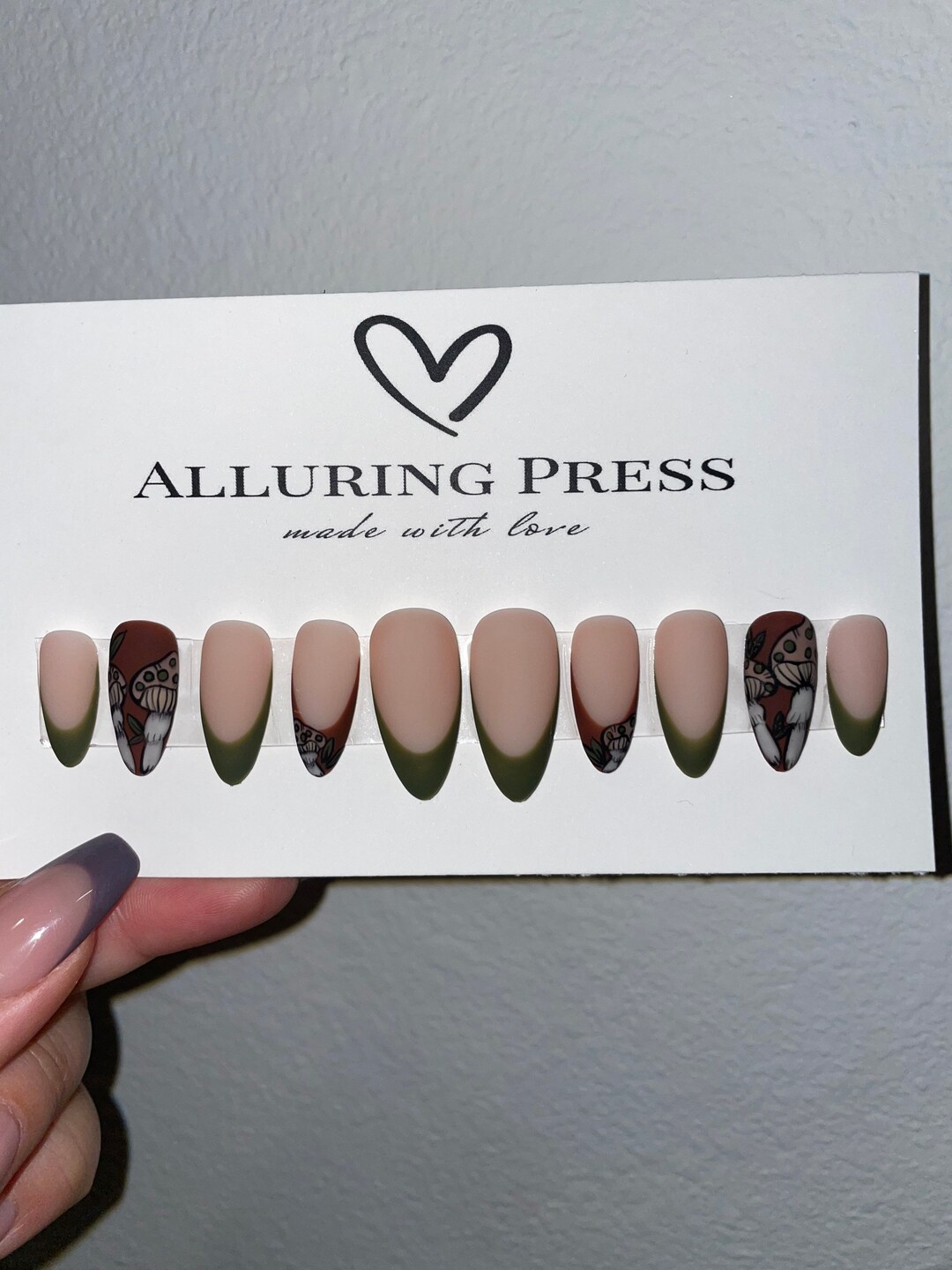 Earth Color Mushroom Nails Green French Tip Mushroom Nails Ren Faire