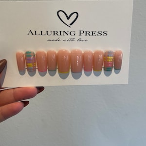 Pastel French Tips | Skinny French | Easter French Tips | Spring Color Fake Nails
