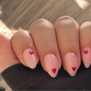 Pink Color Nails With Red Hearts Valentines Press on Nail Set - Etsy
