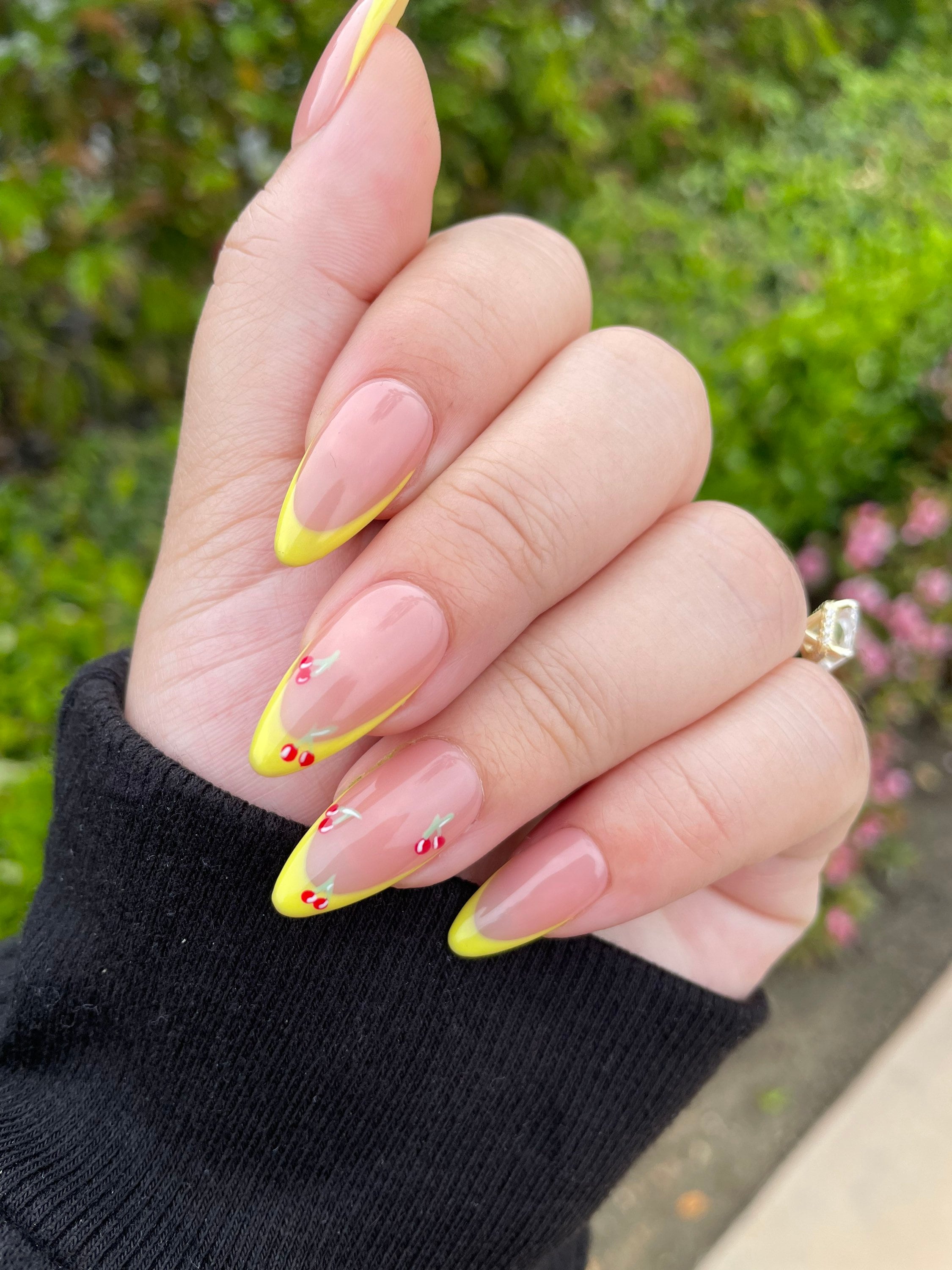 Yellow French Tip Summer Nails Cherry Nail Art Cherry Press on