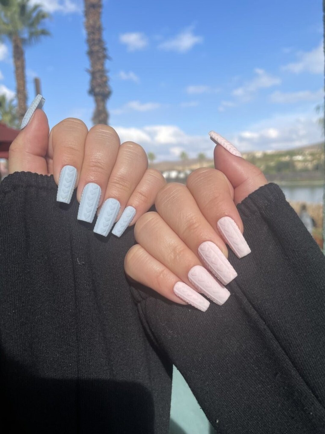 Baby Blue Pink Sweater Heart Art Press on Nail Set With Prep Etsy