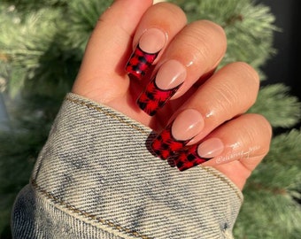 Red Buffalo Plaid Press On Nail Set