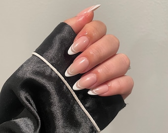 White French tip Nails Press On Nail | French Tip Nails | White Tip Fake Nails | Skinny French | White Double French Tip Press Ons