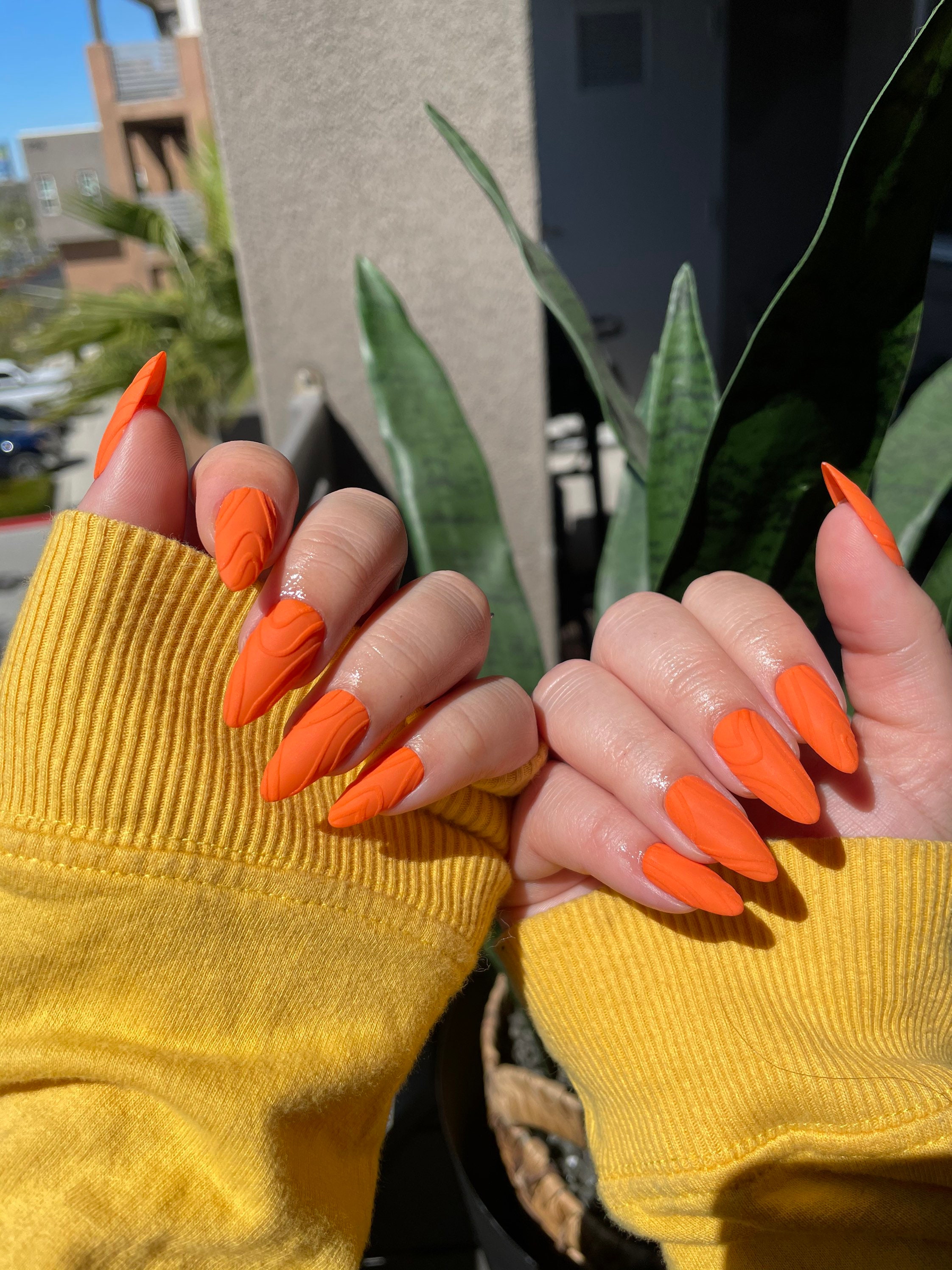 Summer Orange Abstract Sweater Swirl Art Press on Nails With Prep