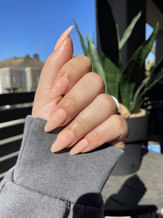 Nude Peach Color Press on Nail Set With Prep Kit Etsy UK