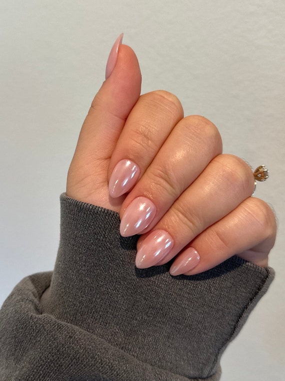 EVER NAIL フレンチネイル Glass French Nude Glass Nails | Glass Nude Nails | Glazed Nude Press on Nails | 870